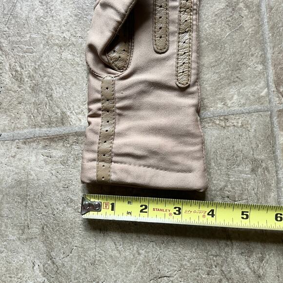Vtg 80s Isotoner Driving Gloves Taupe Faux Leather Lined Biker Utility Grunge - Picture 5 of 5